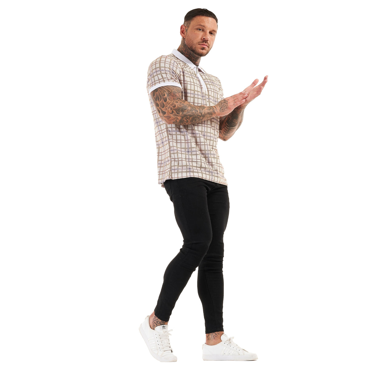 PREMIUM SHORT SLEEVE SLIM FIT POLO - CHECK